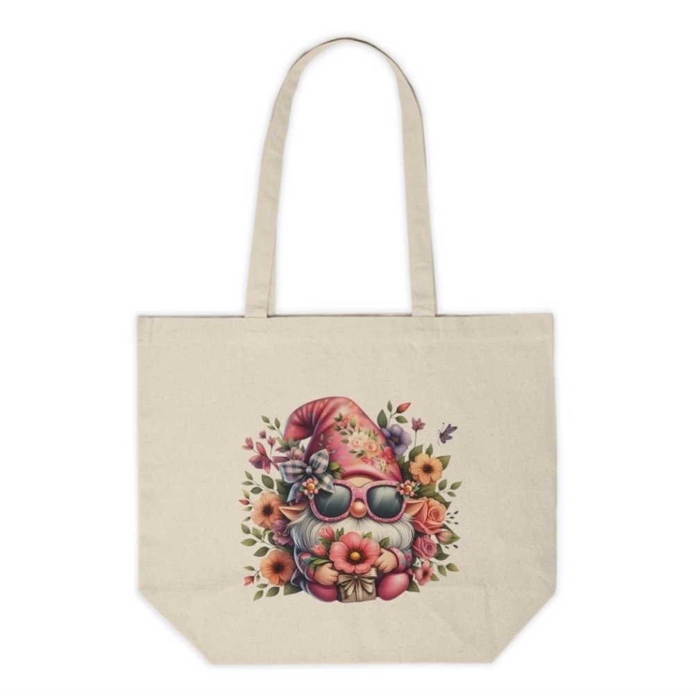 Floral Garden Gnome Custom Canvas Tote Bag